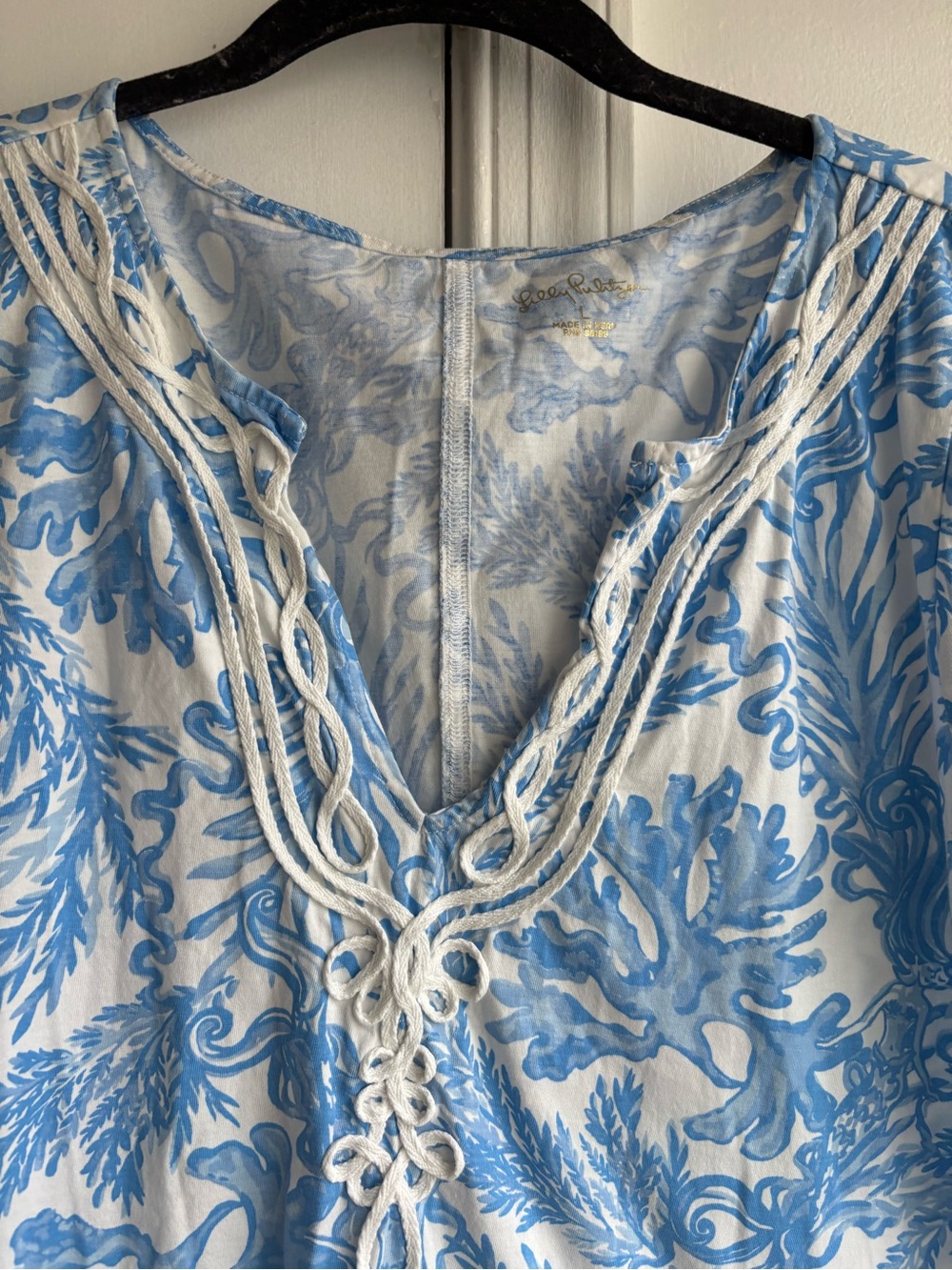 Lilly Pulitzer Brewster Dress Resort White Aqua Lounge Print Sz Large - Picture 2 of 4